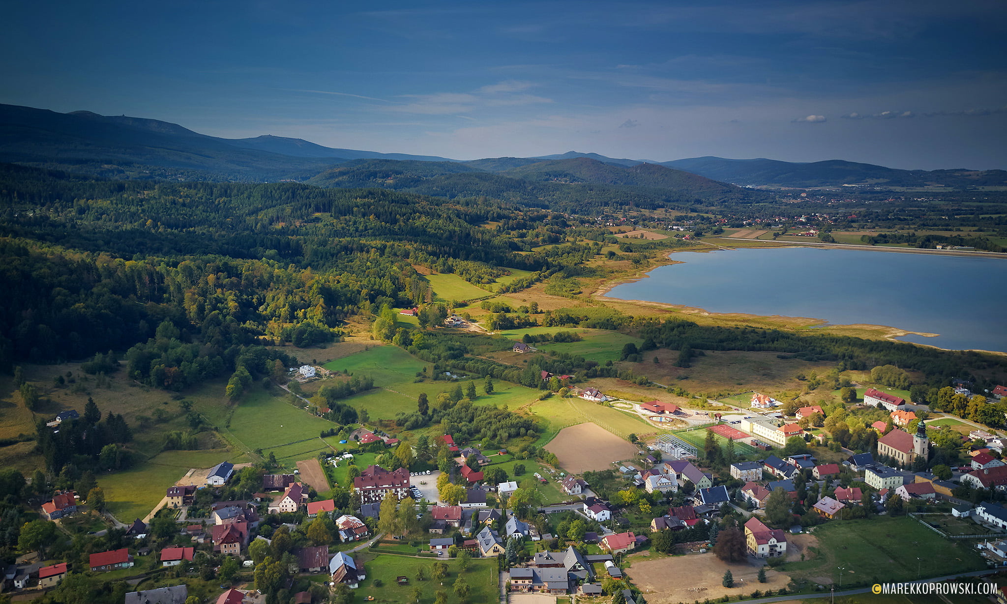The summer resort of Sosnówka near Karpacz, view of the reservoir