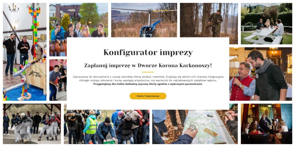 Konfigurator imprez firmowych agencji eventowej Dwór Korona Karkonoszy