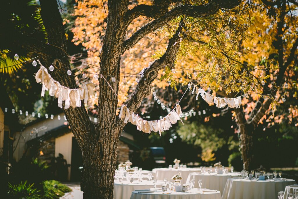 wedding in the garden: mood lighting