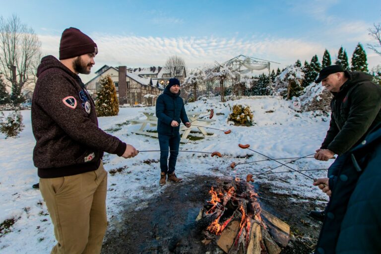 winter bonfire in the garden, Sosnówka near Karpacz