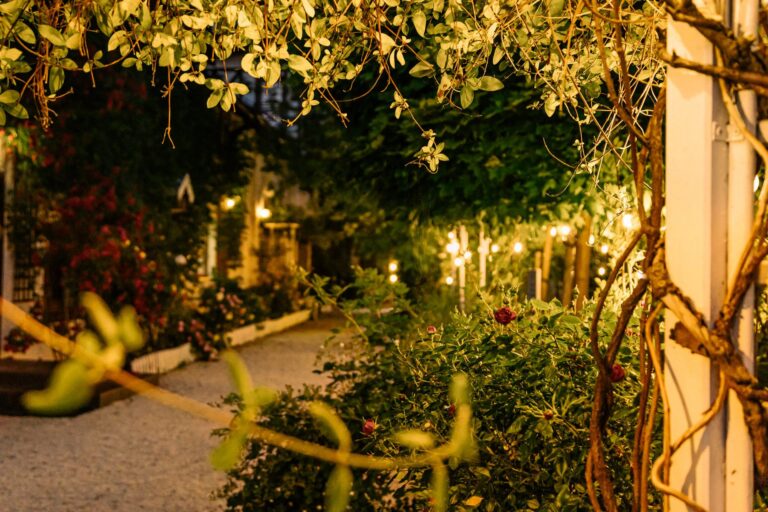 an atmospheric garden in the evening, Dwór Korona Karkonoszy Sosnówka near Karpacz