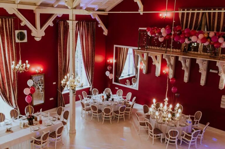 układ stołów na weselu, albo imprezie firmowej, sala weselna Sosnówka koło Karpacza