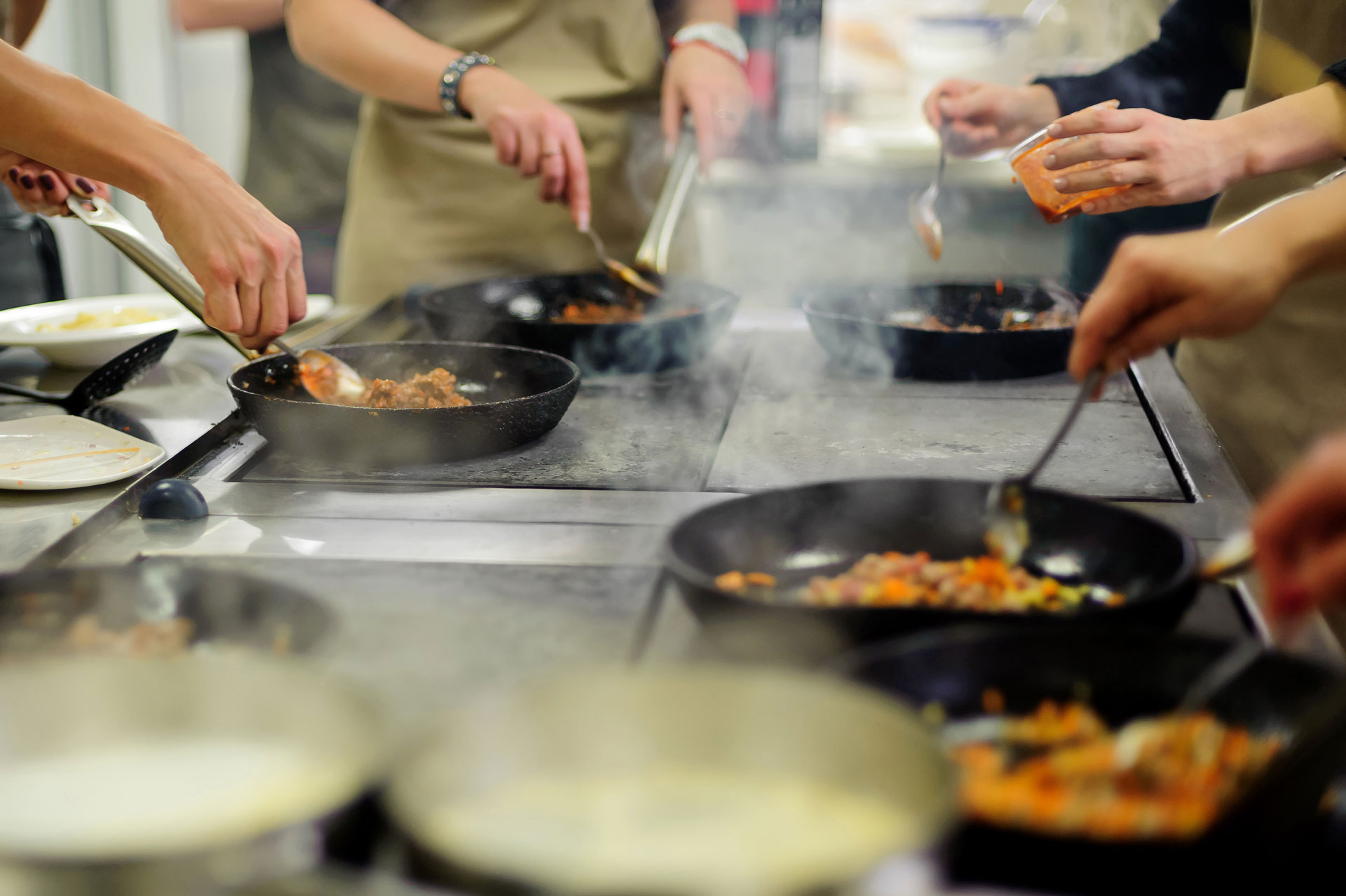 meal preparation, cooking together