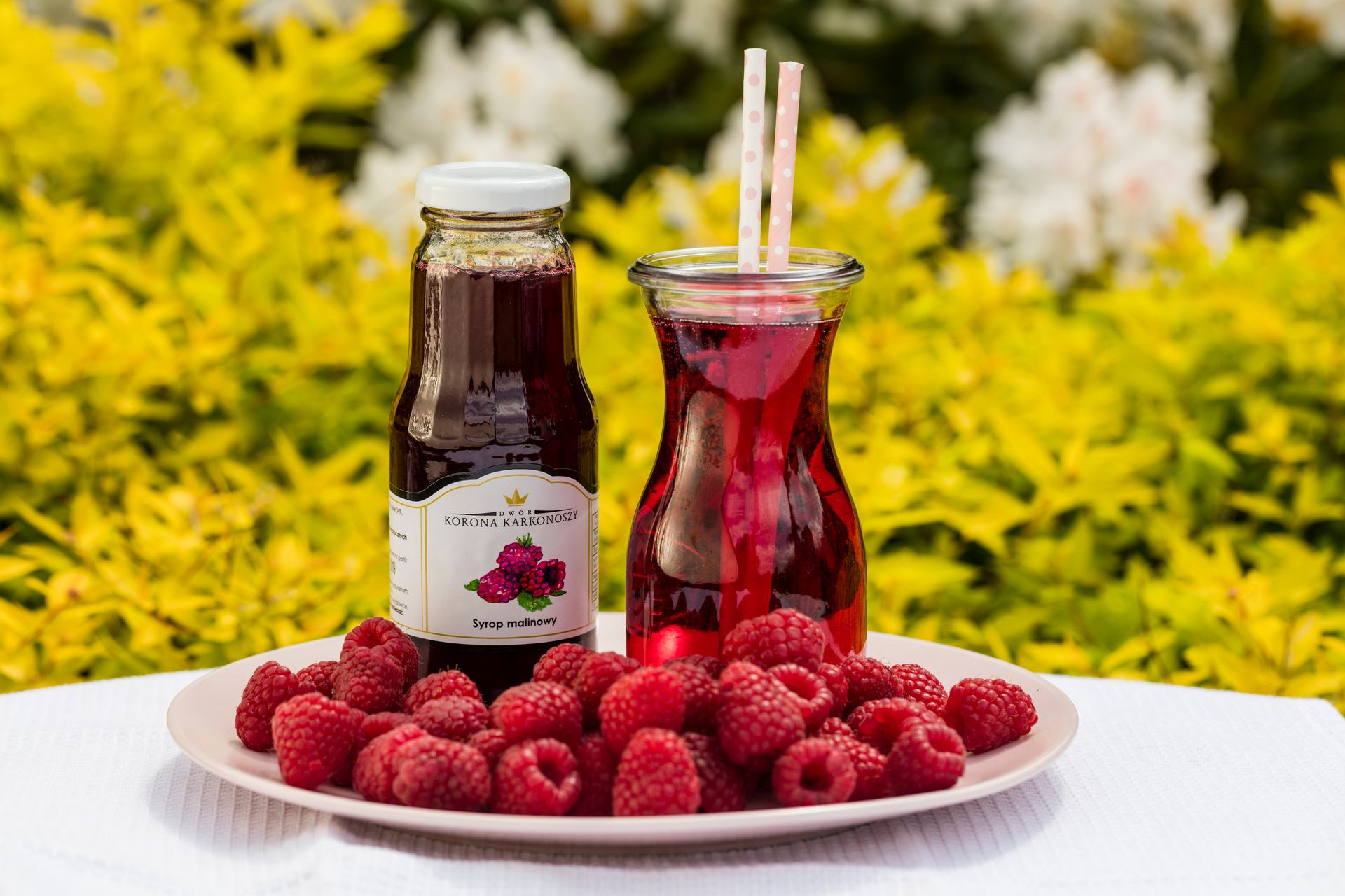 raspberry syrup prepared in Dwór Korona Karkonoszy in Sosnówka near Karpacz