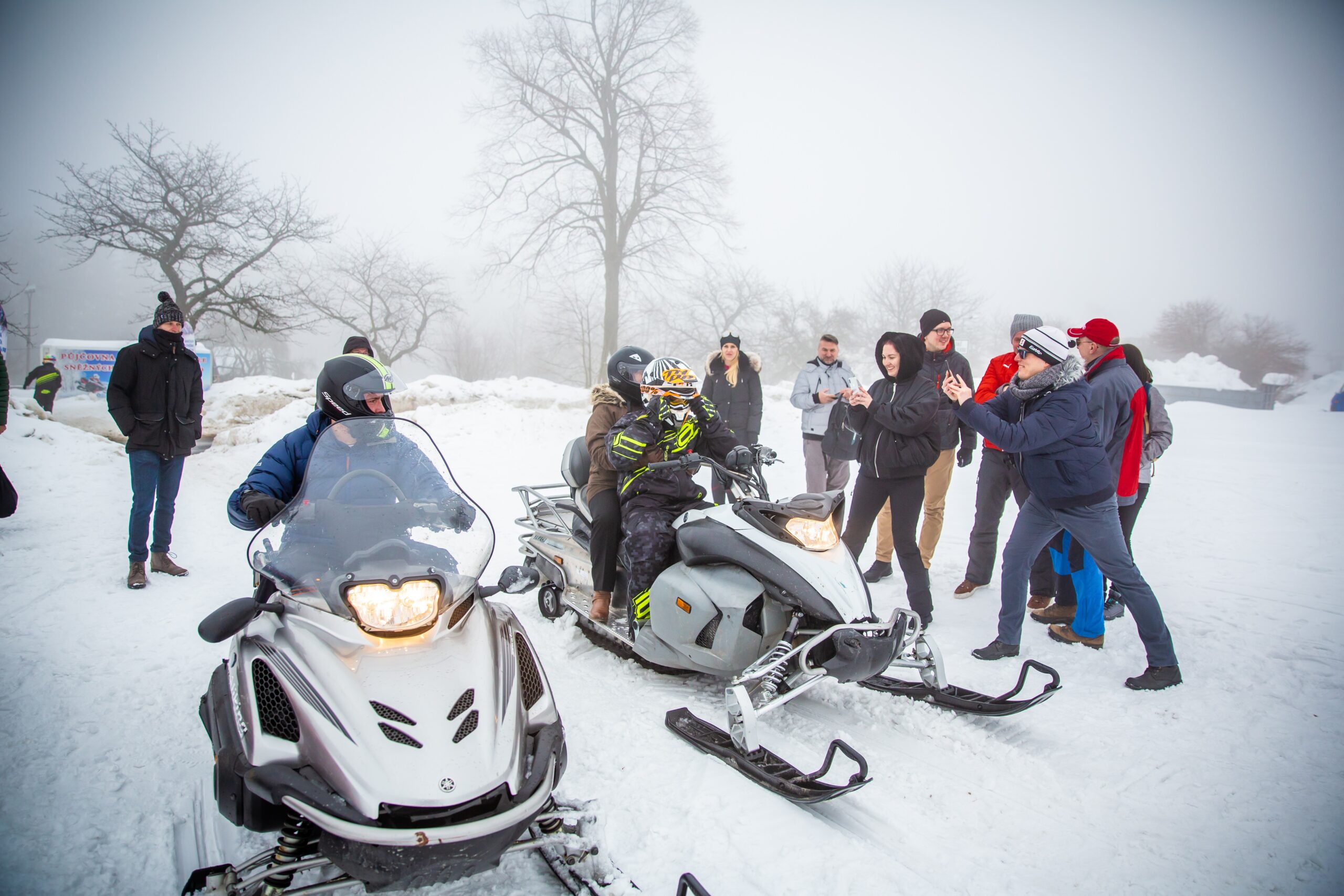 Snowmobiles at a corporate event in the Karkonosze Mountains
