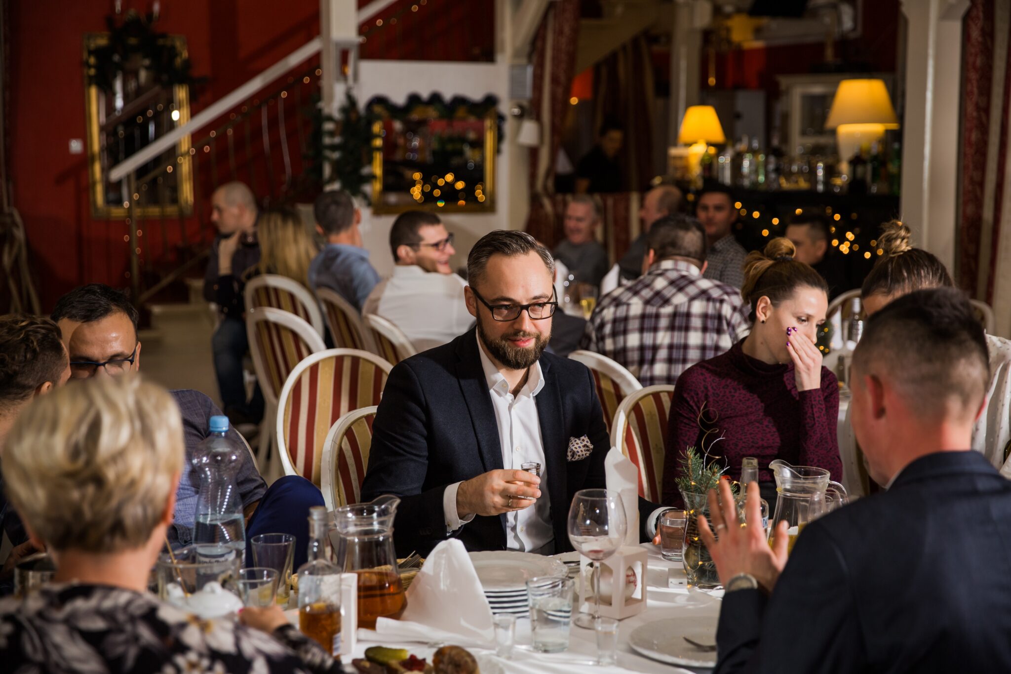 Conversations, gala company dinner, toasts and team integration